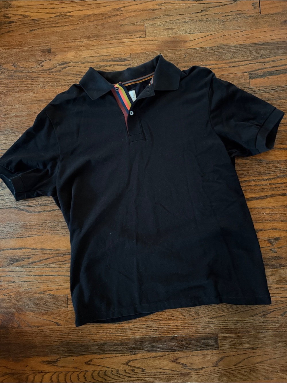 Paul Smith Black Polo with Rainbow Stripe Placket